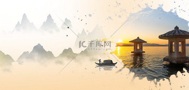 杭州西湖晴天背景图片_杭州西湖经典黄色风景背景