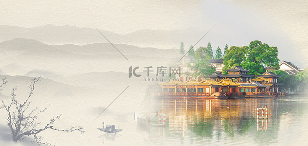 黄色旅游背景图片_杭州西湖黄色