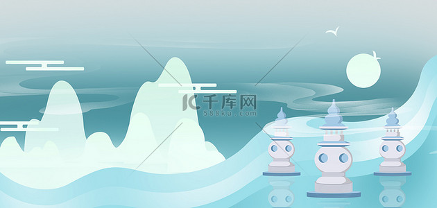 枣庄地标背景图片_杭州西湖蓝色简约背景