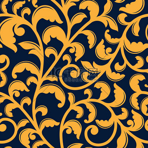 平铺底纹背景图片_Yellow floral seamless pattern on blue
