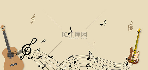 音符五线谱背景图片_音乐音符浅黄简约乐器