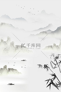 中式背景背景图片_中国风竹子山水水墨复古夏天夏季海报背景