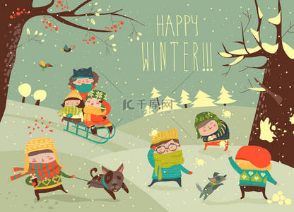 儿童玩雪背景图片_可爱的孩子玩冬季运动会