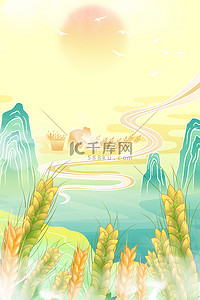 小麦中国风背景图片_芒种时节芒种节气
