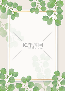 植物叶子纹理背景图片_植物叶子水彩心形叶片金框背景