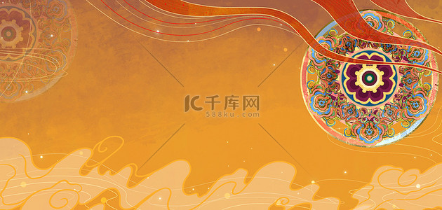 中国风传统云彩金色古典插画背景