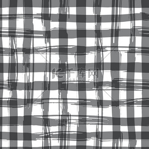 格子布纹背景图片_矢量无缝模式与方形手绘制纹理。黑格子桌布