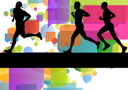 Marathon sport runners in colorful abstract background vector