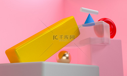 c4d场景模型背景图片_几何形状场景最小，3D 渲染.