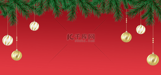 卡通金色喜庆海报背景图片_圣诞节植物装饰挂件红色背景