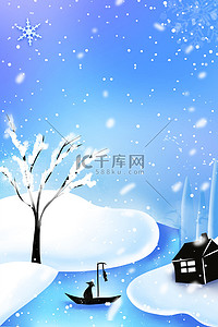 冬卡通背景图片_冬天雪花蓝色卡通背景