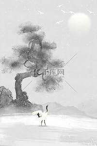 中国寒露背景图片_寒露节气水墨松树