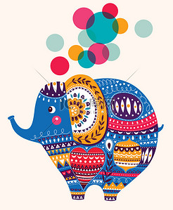 印地安捕梦网背景图片_可爱的卡通风格可爱的大象.