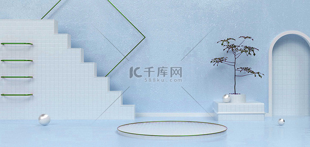 空间立体场景背景图片_小清新C4D立体场景电商banner