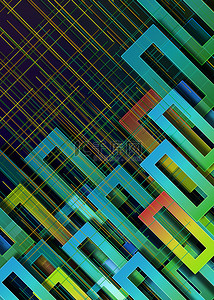 彩色时尚几何背景图片_商务几何抽象蓝绿渐变框架背景