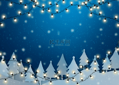 下雪的星空背景图片_灯串植物彩色灯带星空雪花背景