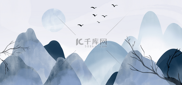 小鸟logo背景图片_小鸟与枯枝水墨山峰背景