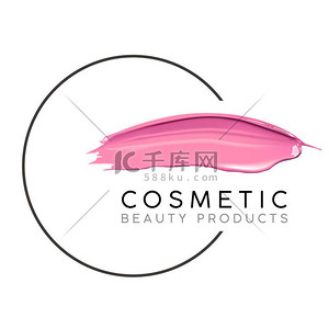 商标申请背景图片_化妆设计模板与文本的地方。化妆品商标概念的液体指甲油和口红涂描边.