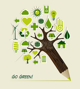 可持续资源背景图片_走绿色图标铅笔树