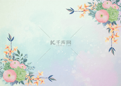 时尚婚礼背景背景图片_花卉水彩粉绿色婚礼背景