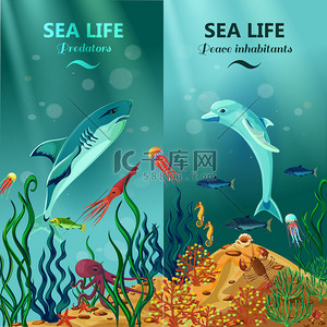 life背景图片_Sea Underwater Life Vertical Banners