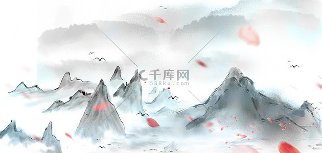 中国风山水灰色古风山水海报