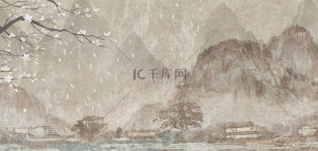 中国风水墨工笔背景图片_国风山水国画山水