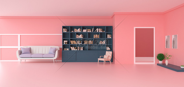 粉色室内设计背景图片_室内家具c4d粉色空间