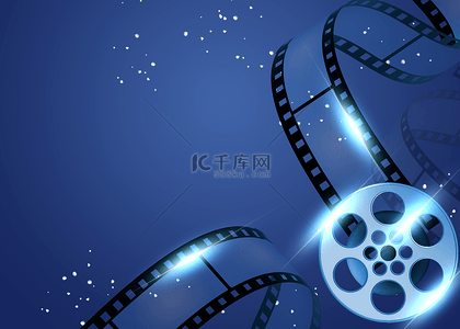 3d电影图背景图片_电影胶卷蓝色质感光效星光背景