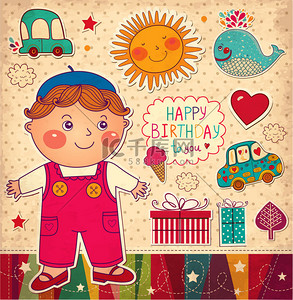 生日快乐背景图片_祝你生日快乐卡。男孩玩具