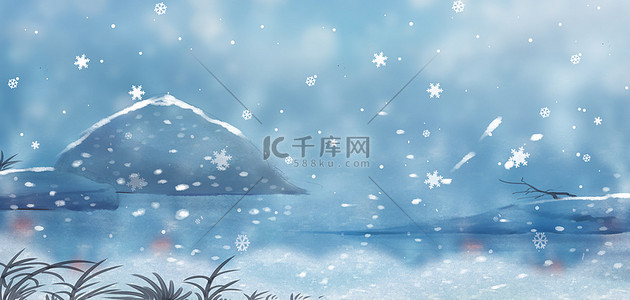 温馨冬季背景图片_冬天雪花蓝色温馨背景