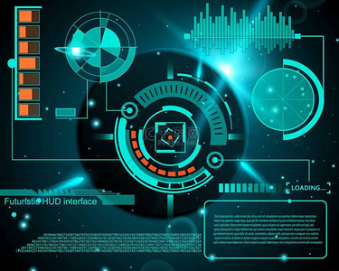 抽象未来，概念向量未来派蓝色虚拟图形触摸用户界面平视显示器。为 web、 网站、 背景、 技术、 在线设计、 业务、 gui、 ui、 工具包、 平显上孤立的移动应用程序