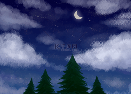 夜晚天空云朵月亮自然风景背景