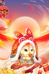 兔年国潮背景图片_新年兔年国潮兔年新春快乐兔年海报