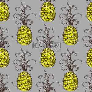 食品纹理背景背景图片_用一只手的无缝模式绘制菠萝。矢量图、 草图