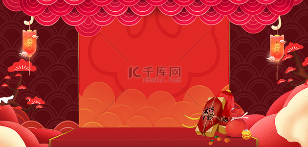 年货大街背景背景图片_新年红色年货节背景