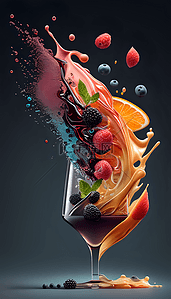 果汁飞溅水果饮料彩色立体