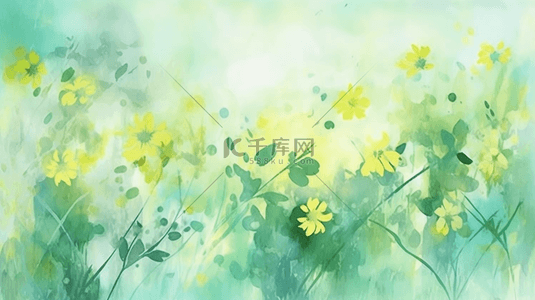 水彩绿色小清新背景图片_绿色水彩植物花朵