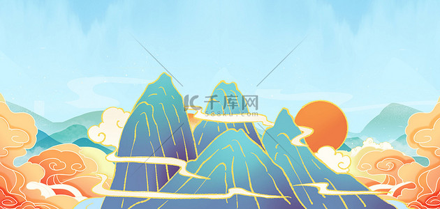 中式山峰背景图片_国潮风山水山脉高清背景