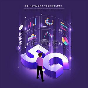 5g技术背景图片_等轴测插图设计理念 5g。网络技术解决方案将互联网与高速连接。人们一起工作的生活方式在一起。矢量说明.