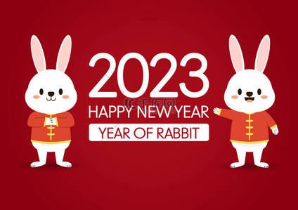 Happy Chinese new year greeting card 2023 with cute rabbit. Animal holidays cartoon character. Rabbit icon vector.