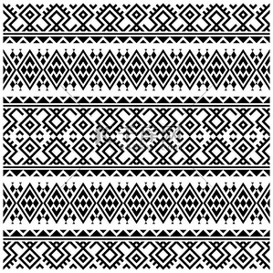 阿兹特克-伊卡特族的黑白图案矢量