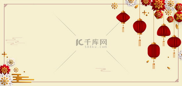 中国风海报剪纸背景图片_新年剪纸灯笼中国风新年海报背景