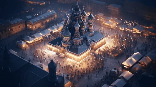 俄罗斯村背景图片_俄罗斯莫斯科地标建筑夜景