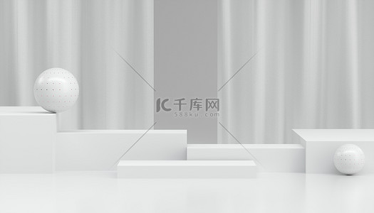 c4d渲染背景图片_3D渲染抽象极小的白色展示，产品场景模型，白色背景的抽象几何形状组.