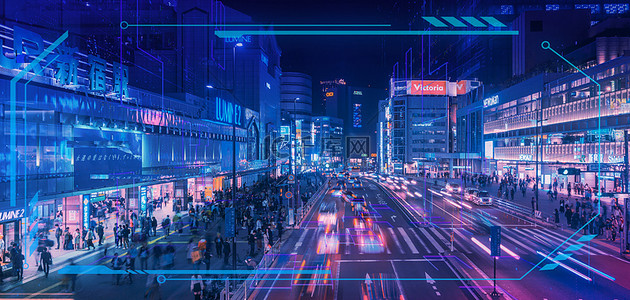 未来科技风背景背景图片_未来科技街道霓虹灯蓝紫色赛博朋克背景