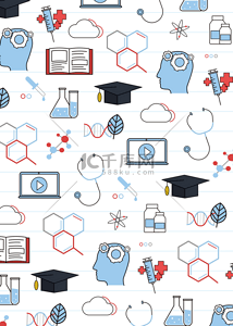 线性图标背景图片_卡通医疗科学图案线性教育背景