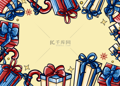 圣诞节手绘礼物盒背景图片_黄色圣诞盒拼接背景