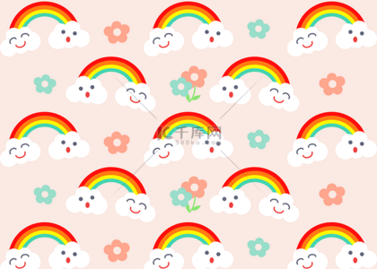手绘兔子卡通背景图片_卡通花朵和波西米亚彩虹背景