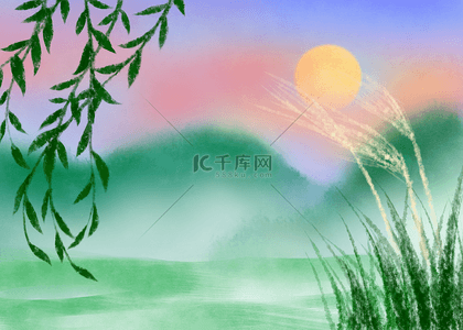 彩色的竹子背景图片_山川草地水彩风格绿色背景